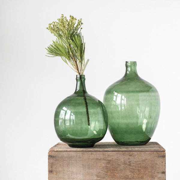 9" Round Green Vase