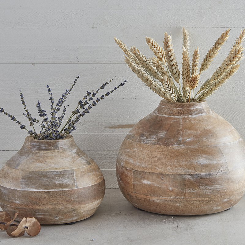 Whitewashed Handmade Wood Vase - Lg